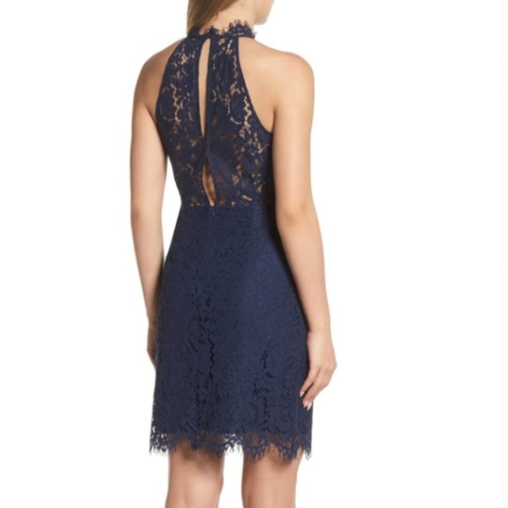 BB Dakota Cara High Neck Lace Dress Navy (Size 6)